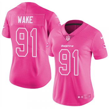 Women's Nike Dolphins #91 Cameron Wake Pink Stitched NFL Limited Rush Fashion Jersey