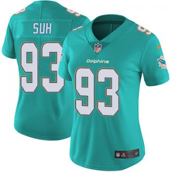 Women's Nike Dolphins #93 Ndamukong Suh Aqua Green Team Color Stitched NFL Vapor Untouchable Limited Jersey