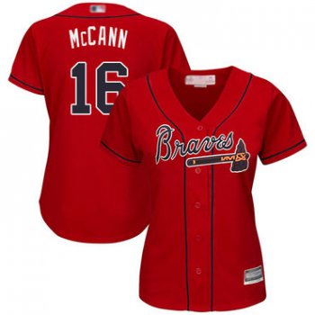 Braves #16 Brian McCann Red Alternate Women's Stitched Baseball Jersey