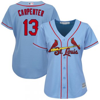 Cardinals #13 Matt Carpenter Light Blue Alternate Women's Stitched Baseball Jersey