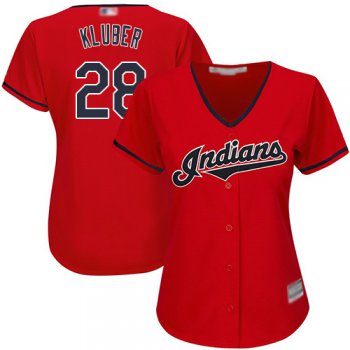 Indians #28 Corey Kluber Red Women's Stitched Baseball Jersey