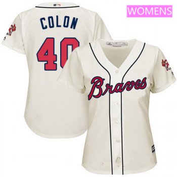 Women's Atlanta Braves #40 Bartolo Colon Cream Alternate Stitched MLB Majestic Cool Base Jersey