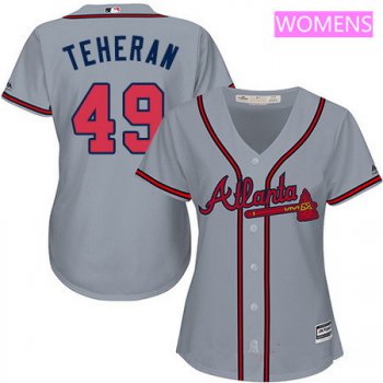 Women's Atlanta Braves #49 Julio Teheran Gray Road Stitched MLB Majestic Cool Base Jersey