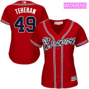 Women's Atlanta Braves #49 Julio Teheran Red Alternate Stitched MLB Majestic Cool Base Jersey