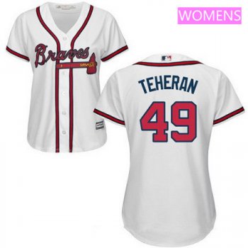 Women's Atlanta Braves #49 Julio Teheran White Home Stitched MLB Majestic Cool Base Jersey