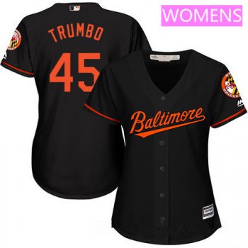 Women's Baltimore Orioles #45 Mark Trumbo Black Alternate Stitched MLB Majestic Cool Base Jersey