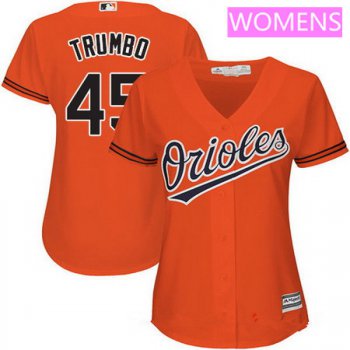 Women's Baltimore Orioles #45 Mark Trumbo Orange Alternate Stitched MLB Majestic Cool Base Jersey