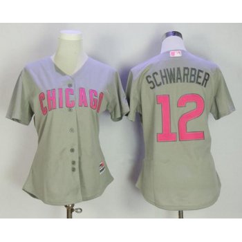 Women's Chicago Cubs #12 Kyle Schwarber Gray with Pink Mother's Day Stitched MLB Majestic Cool Base Jersey