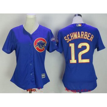 Women's Chicago Cubs #12 Kyle Schwarber Royal Blue World Series Champions Gold Stitched MLB Majestic 2017 Cool Base Jersey