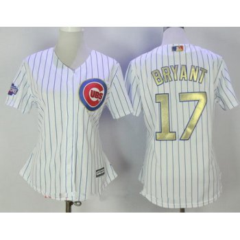 Women's Chicago Cubs #17 Kris Bryant White World Series Champions Gold Stitched MLB Majestic 2017 Cool Base Jersey
