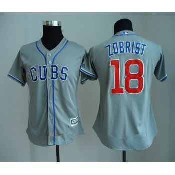 Women's Chicago Cubs #18 Ben Zobrist Gray CUBS Stitched MLB Majestic Cool Base Jersey