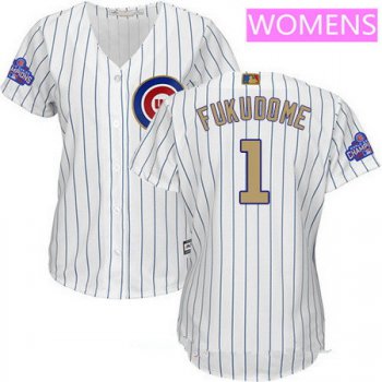 Women's Chicago Cubs #1 Kosuke Fukudome White World Series Champions Gold Stitched MLB Majestic 2017 Cool Base Jersey