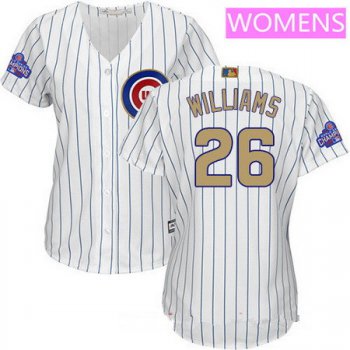 Women's Chicago Cubs #26 Billy Williams White World Series Champions Gold Stitched MLB Majestic 2017 Cool Base Jersey