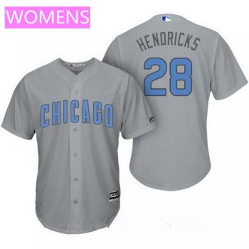Women's Chicago Cubs #28 Kyle Hendricks Gray with Baby Blue Father's Day Stitched MLB Majestic Cool Base Jersey