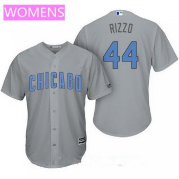 Women's Chicago Cubs #44 Anthony Rizzo Gray with Baby Blue Father's Day Stitched MLB Majestic Cool Base Jersey
