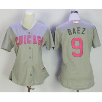 Women's Chicago Cubs #9 Javier Baez Gray with Pink Mother's Day Stitched MLB Majestic Cool Base Jersey
