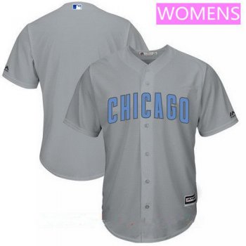 Women's Chicago Cubs Blank Gray with Baby Blue Father's Day Stitched MLB Majestic Cool Base Jersey