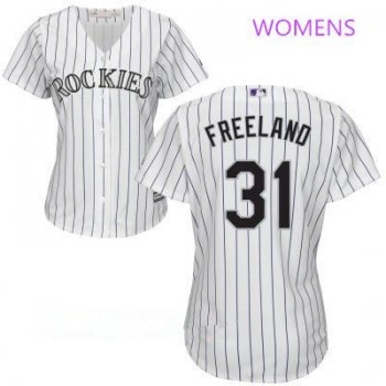 Women's Colorado Rockies #31 Kyle Freeland White Home Stitched MLB Majestic Cool Base Jersey
