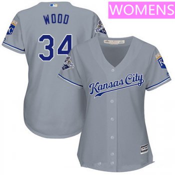 Women's Kansas City Royals #34 Travis Wood Gray Road Stitched MLB Majestic Cool Base Jersey