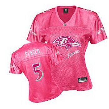 Baltimore Ravens #5 Joe Flacco Pink Fem Fan Womens Jersey
