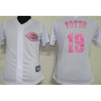 Cincinnati Reds #19 Joey Votto White With Pink Womens Jersey