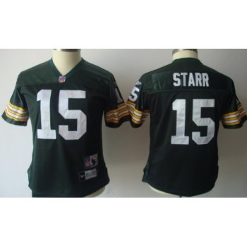 Green Bay Packers #15 Bart Starr Green Throwback Womens Jersey