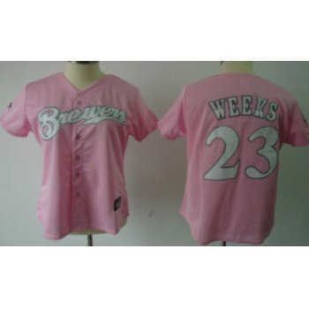 Milwaukee Brewers #23 Weeks Pink With White Womens Jersey