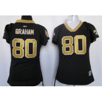 New Orleans Saints #80 Jimmy Graham Black Womens Field Flirt Fashion Jersey