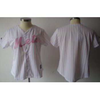 New York Mets Blank White With Pink Pinstripe Womens Jersey