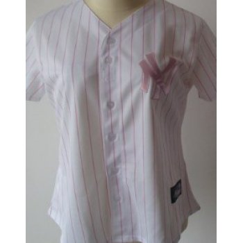 New York Yankees #4 Lou Gehrig White With Pink Pinstripe Womens Jersey
