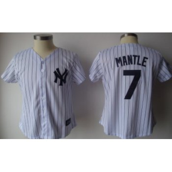 New York Yankees #7 Mantle White With Black Pinstripe Womens Jersey