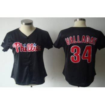 Philadelphia Phillies #34 Halladay Black Womens Jersey