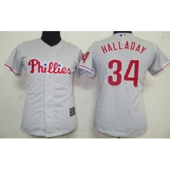 Philadelphia Phillies #34 Halladay Gray Womens Jersey