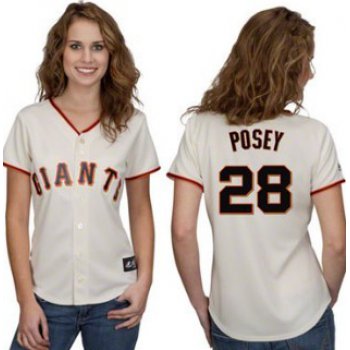 San Francisco Giants #28 Posey Cream With Black Womens Jersey
