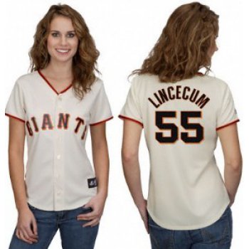 San Francisco Giants #55 Lincecum Cream With Black Womens Jersey