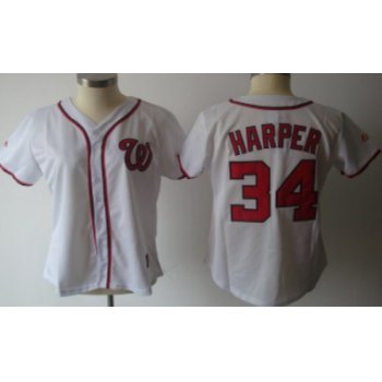 Washington Nationals #34 Harper White With Red Womens Jersey
