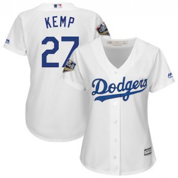 Women's Los Angeles Dodgers 27 Matt Kemp Majestic White 2018 World Series Jersey