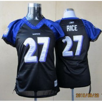 Baltimore Ravens #27 Rice Black Womens Field Flirt Fashion Jersey