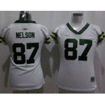 Green Bay Packers #87 Nelson White Womens Field Flirt Fashion Jersey
