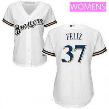 Women's Milwaukee Brewers #37 Neftali Feliz All White Stitched MLB Majestic Cool Base Jersey