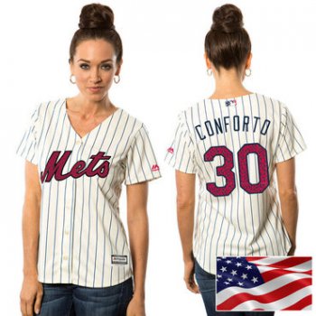 Women's New York Mets #30 Michael Conforto White Stars & Stripes Fashion Independence Day Stitched MLB Majestic Cool Base Jersey