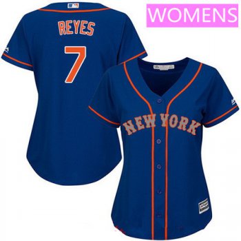 Women's New York Mets #7 Jose Reyes Royal Blue With Gray Stitched MLB Majestic Cool Base Jersey