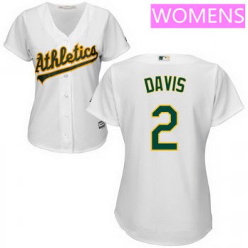 Women's Oakland Athletics #2 Khris Davis White Home Stitched MLB Majestic Cool Base Jersey