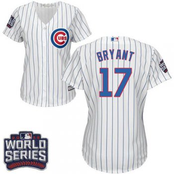 Cubs #17 Kris Bryant White(Blue Strip) Home 2016 World Series Bound Women's Stitched MLB Jersey