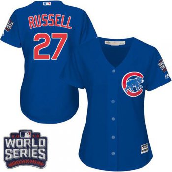 Cubs #27 Addison Russell Blue Alternate 2016 World Series Bound Women's Stitched MLB Jersey