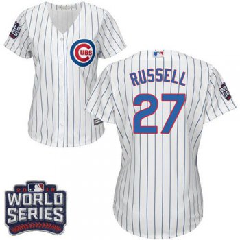 Cubs #27 Addison Russell White(Blue Strip) Home 2016 World Series Bound Women's Stitched MLB Jersey