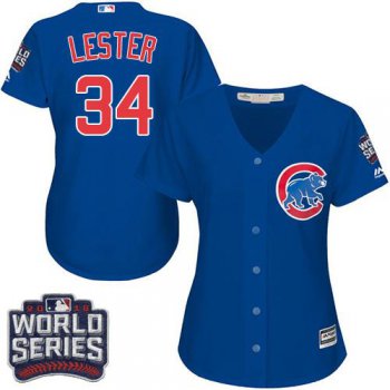Cubs #34 Jon Lester Blue Alternate 2016 World Series Bound Women's Stitched MLB Jersey