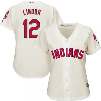Indians #12 Francisco Lindor Cream Women's Alternate Stitched MLB Jersey