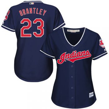Indians #23 Michael Brantley Navy Blue Women's Alternate Stitched MLB Jersey