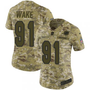 Nike Dolphins #91 Cameron Wake Camo Women's Stitched NFL Limited 2018 Salute to Service Jersey